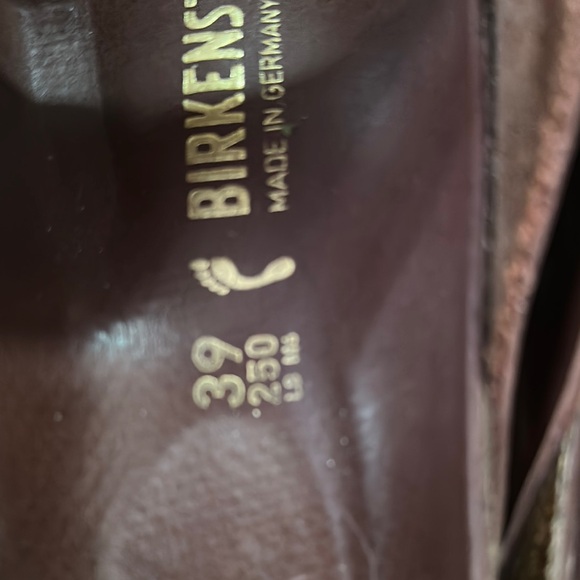 Birkenstock Dark Brown Sandals with Shiny Gold Buckles - Picture 2 of 3